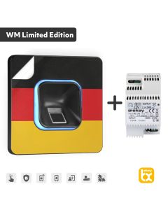 ekey xLine Fingerprintset für Unterputzmontage, Kunststoffrahmen in Schwarz inkl. Netzteil und rückstandsfreien WM-Klebefolien